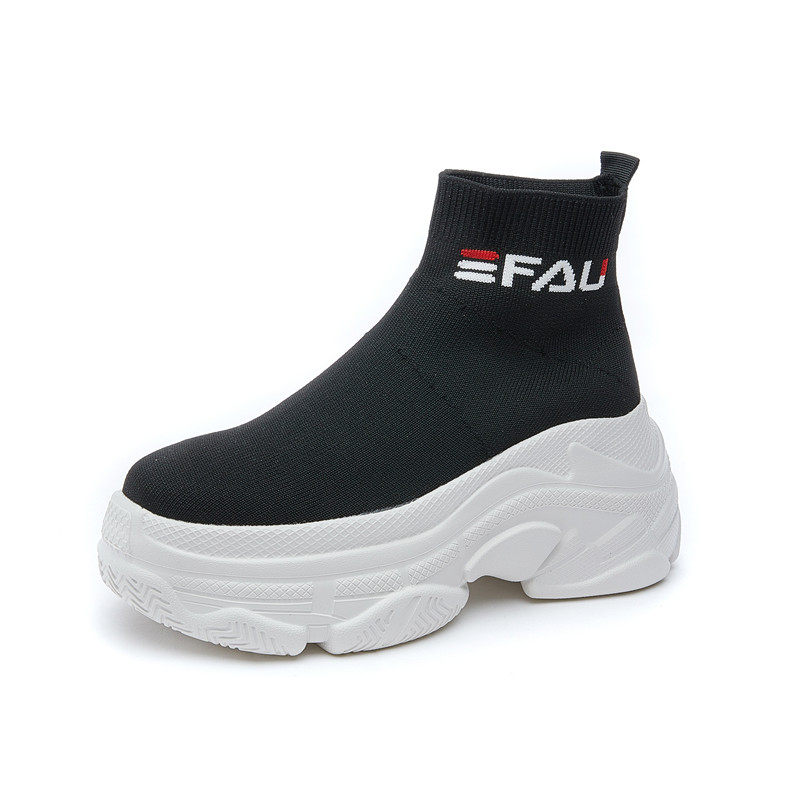 ELASTIC SOCK BOOTS WOMENS PLATFORM FLATFORM SHOES 2025 SPRING|SUMMER NEW VERSATILE BLACK THIN ATHLETIC SHORT SKINNY BOOTS