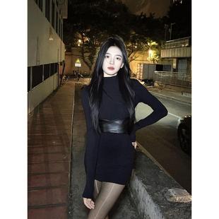 性感辣妹气质包臀短裙 黑色连衣裙子女2025新款 秋冬款 内搭打底修身