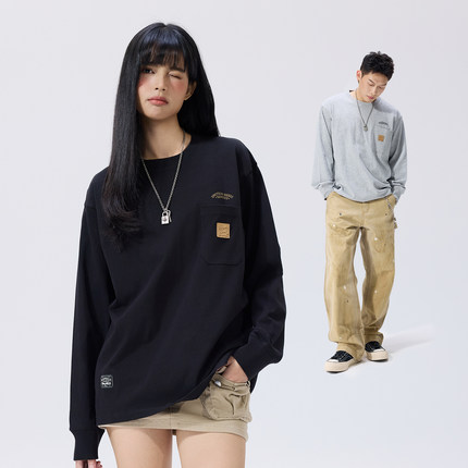 Remedy美式复古字母印花长袖T恤男女潮牌工装口袋宽松打底衫上衣