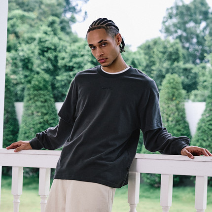 Remedy 秋季新款国潮假两件上衣美式街头潮牌华夫格长袖T恤男女