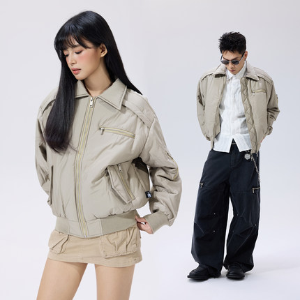 Remedy 美式复古翻领飞行员夹克男女秋冬新款多口袋宽松工装外套