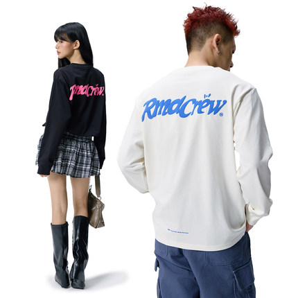 Remedy 美式复古字母印花长袖T恤男女潮牌宽松休闲圆领情侣装打底