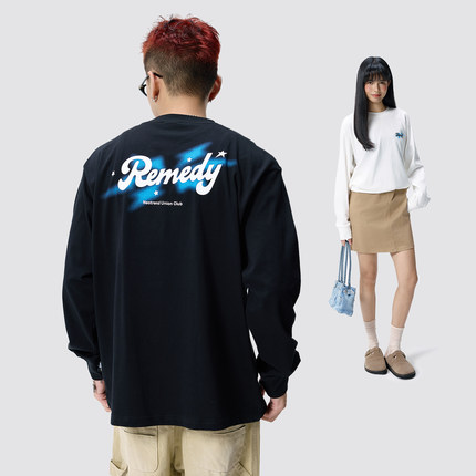 Remedy 美式潮牌光晕logo印花长袖T恤男女秋季新款情侣打底衫上衣