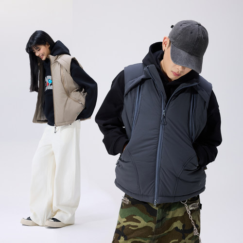 Remedy 机能风结构宽松夹棉背心男女秋冬款潮牌无袖棉服情侣马甲