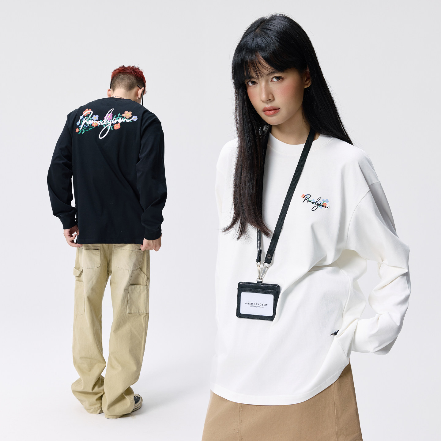 Remedy 秋季新款刺绣字母长袖T恤男女美式潮牌宽松情侣打底衫上衣