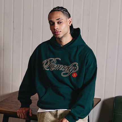 Remedy 秋季新款美式潮牌金属邮戳外套国潮情侣刺绣连帽卫衣男女