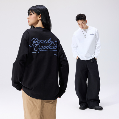 Remedy 美式发泡立体印花长袖T恤男女秋冬新款宽松休闲情侣打底衫