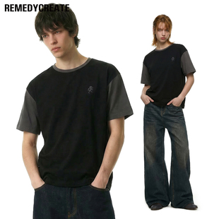 新款 Remedy 撞色拼接宽松短袖 T恤男女夏季 体恤上衣 刺绣圆领半袖