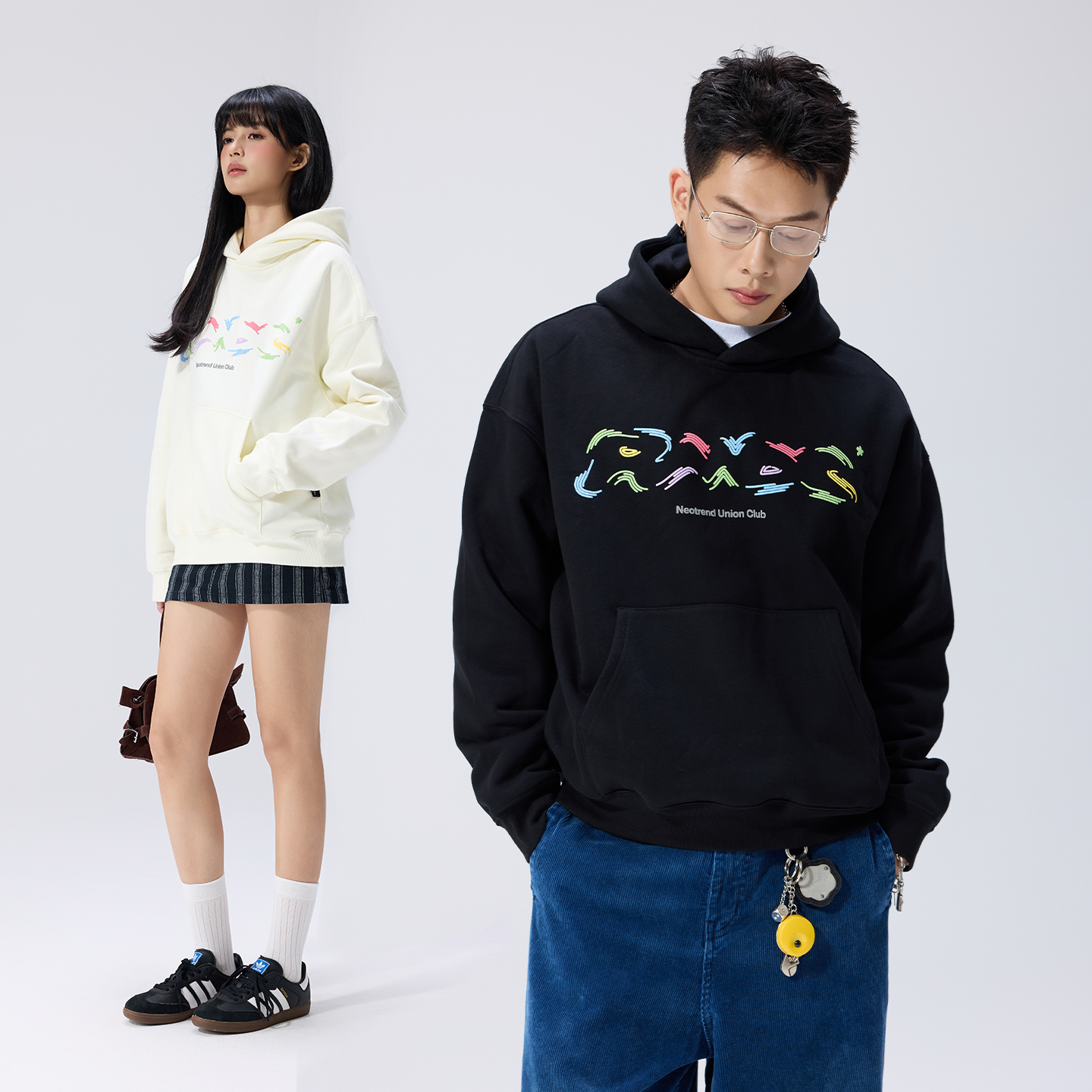 Remedy美式街头休闲风彩色印花连帽卫衣男女情侣装潮牌袋鼠兜上衣