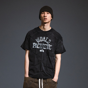 国潮夏季 体恤美式 Remedy 褶皱复古宽松半袖 T恤男 潮牌boxy版 型短袖