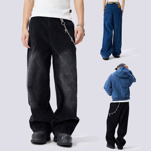 Remedy水洗做旧灯芯绒休闲裤男女秋冬新款复古宽松直筒阔腿长裤子