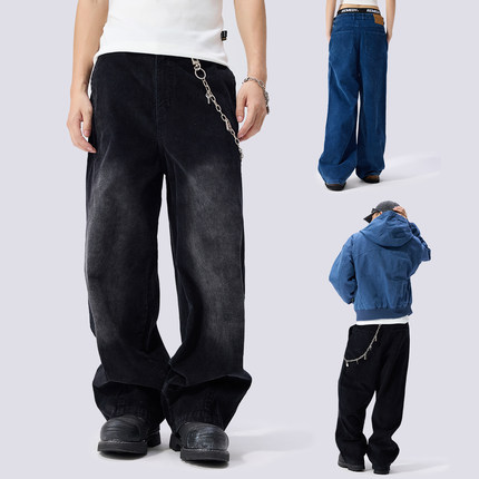 Remedy水洗做旧灯芯绒休闲裤男女秋冬新款复古宽松直筒阔腿长裤子