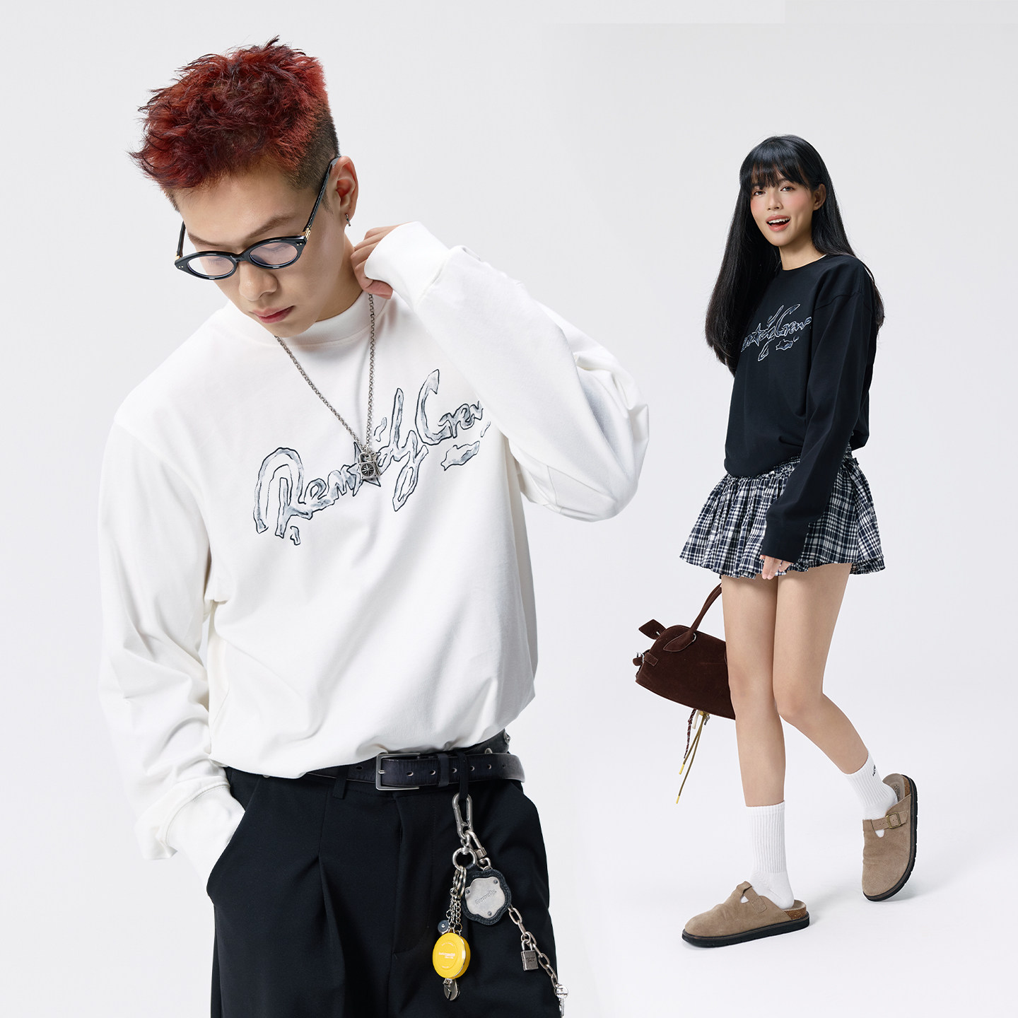 Remedy 美式水迹字体印花长袖T恤男女秋季新款情侣休闲打底衫上衣