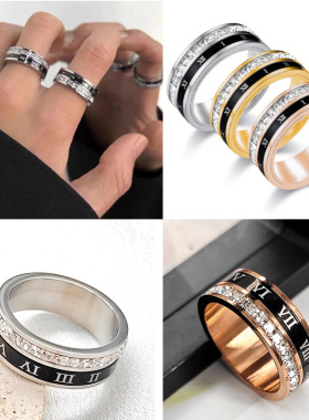 罗马数字可转动钛钢戒指高级感