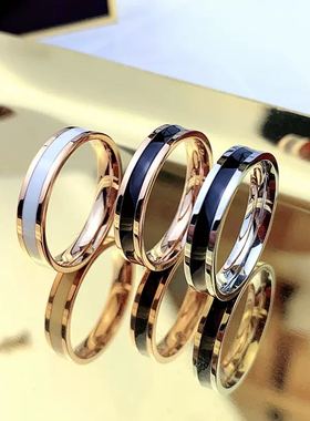 黑陶瓷高级感钛钢不掉色戒指女