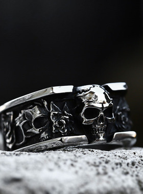 欧美复古骷髅头钛钢戒指男款