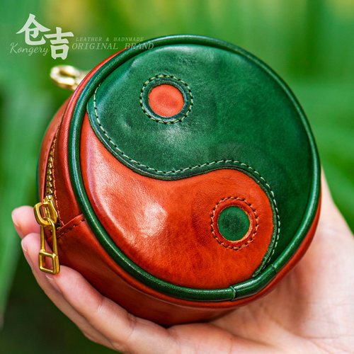 【太极藏珍】文玩小圆包！仓吉手工牛皮挂包橄榄核桃核手串收纳包