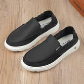 透气轻便一脚蹬休闲懒人鞋 纯色帆布鞋 轻质低帮厚底 男鞋 一步赢布鞋