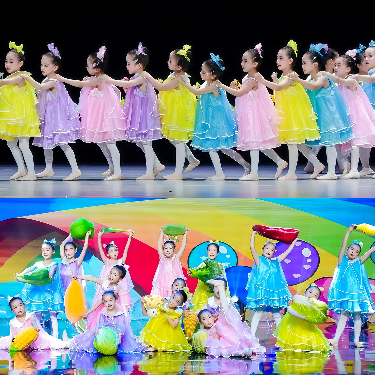 甜园糖果风儿童舞蹈演出服女童可爱公主蓬蓬裙纱裙幼儿园表演服装