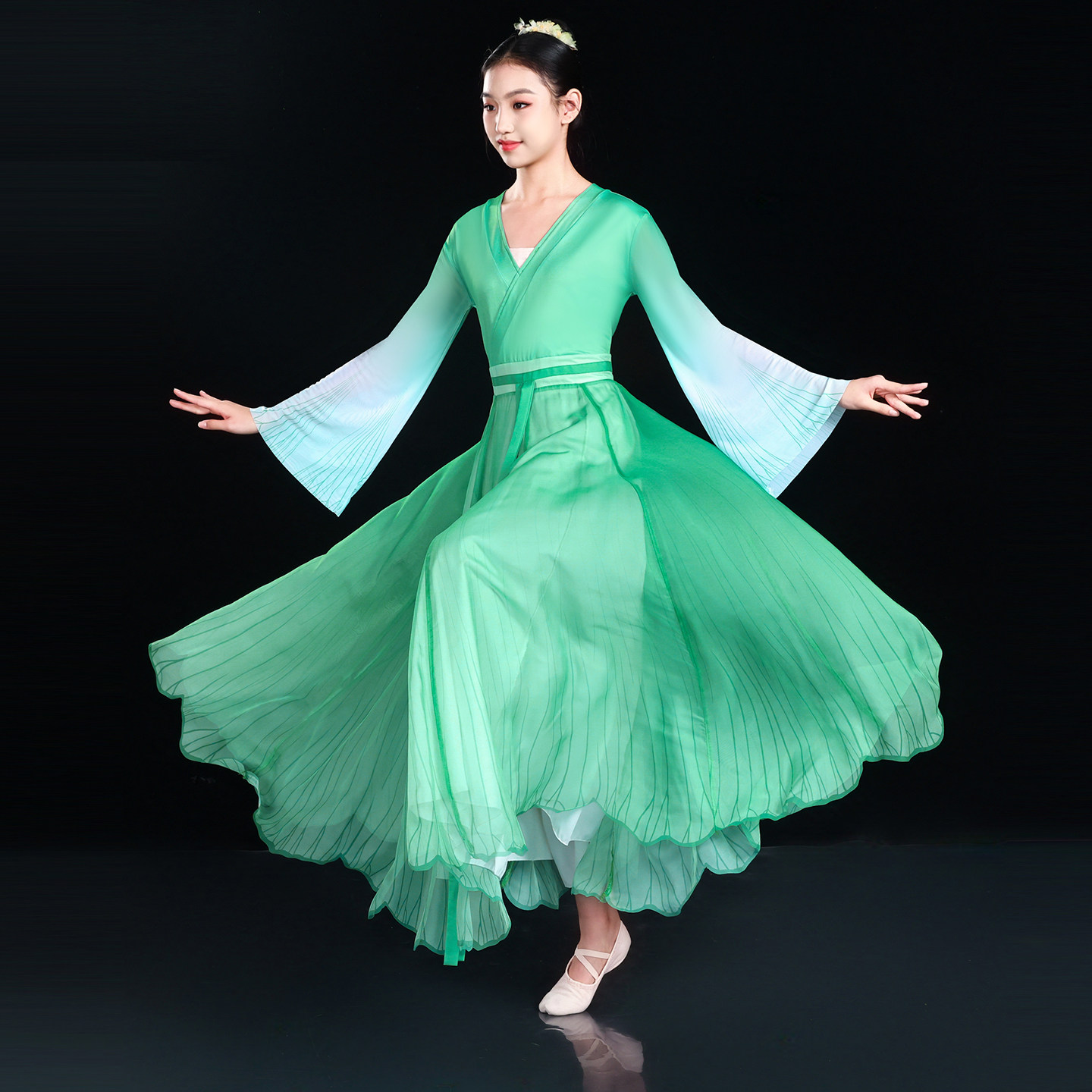 荷不染古典舞连衣裙新款舞蹈服女飘逸演出服艺考练功纱衣表演服装