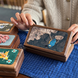 指间鲁绣非遗手工刺绣首饰盒diy材料包结婚礼物布艺自绣品送闺蜜