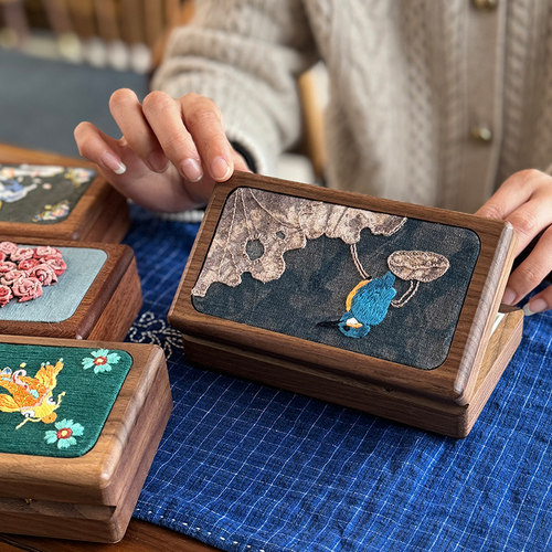 指间鲁绣非遗手工刺绣首饰盒diy材料包结婚礼物布艺自绣品送闺蜜