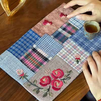 指间非遗鲁绣diy手工刺绣茶席材料包布艺立体绣花茶垫礼物送男友