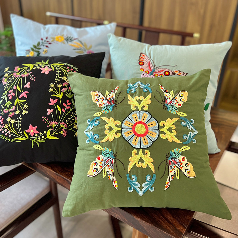 指间非遗鲁绣抱枕绣花材料包刺绣diy手工布艺绣品大尺寸沙发靠垫,居家布艺,缝纫DIY材料套装,淘宝优惠券,粉丝福利购,淘宝优惠卷