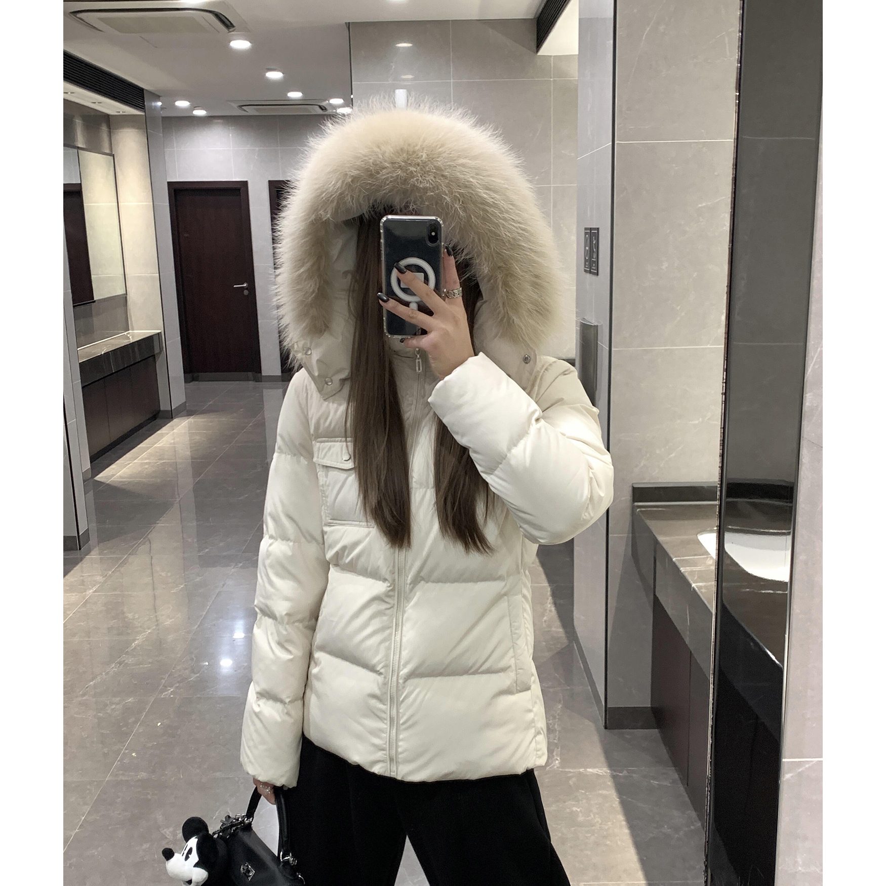 白色大毛领90白鸭绒羽绒服女