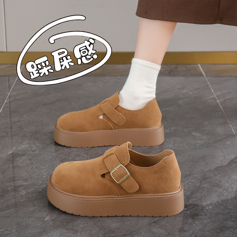 棕色休闲鞋子女34码一脚蹬博肯鞋