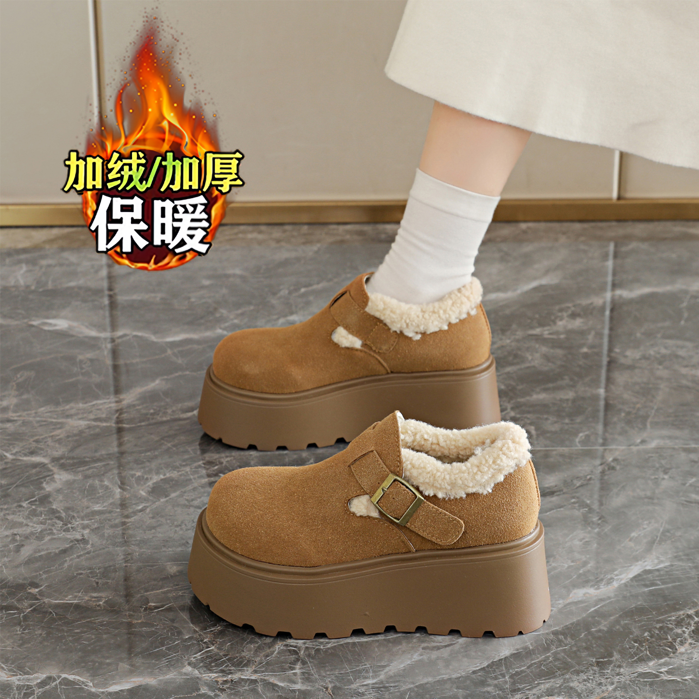 保暖复古雪地靴34码增高棉鞋