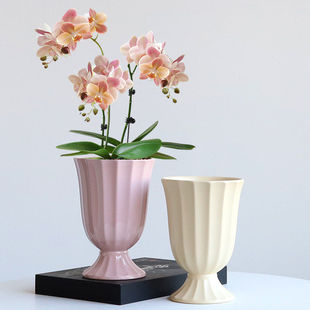 简约陶瓷花盆高脚带托盘室内蝴蝶兰吊兰绿枝盆栽文心兰盆特价清仓