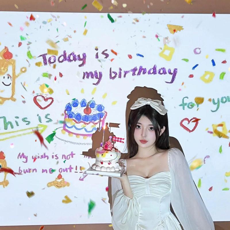 生日快乐投影灯装饰场景布置氛围感道具背景创意拍照派对男女孩仪