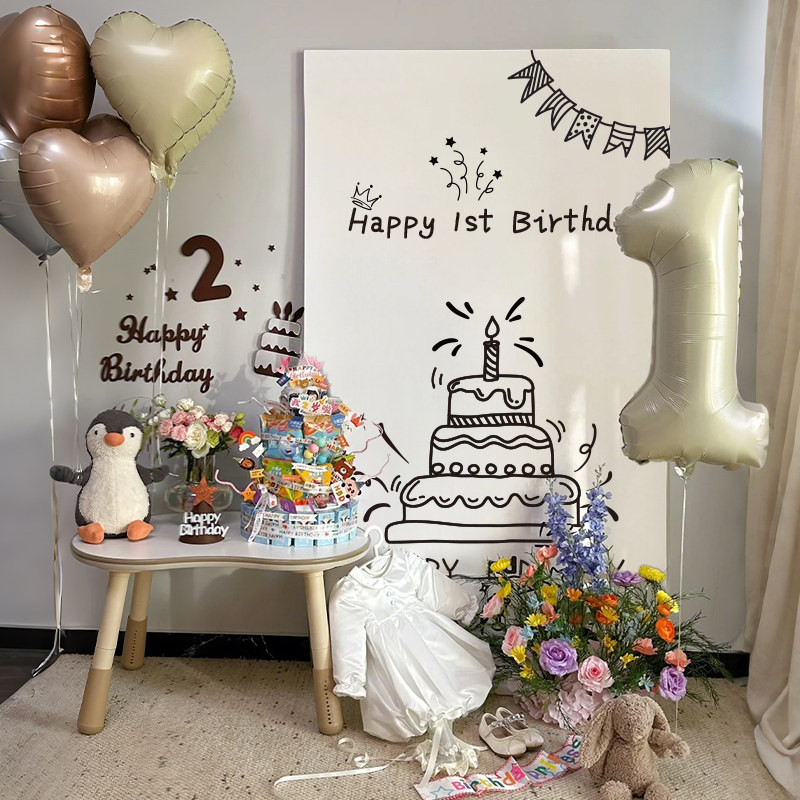 韩系ins风周岁礼生日布置场景装饰背景墙男女孩龙宝宝KT板家庭版1,节庆用品/礼品,气球,淘宝优惠券,粉丝福利购,淘宝优惠卷