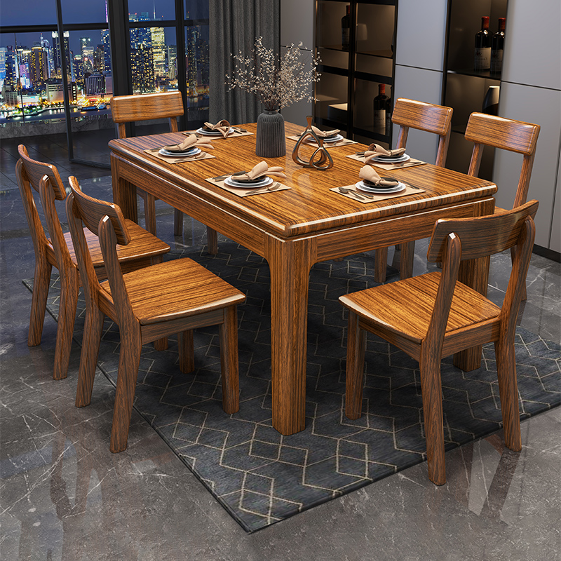 乌金木全实木餐桌椅组合家用吃饭桌子现代简约大小户型长方形饭桌