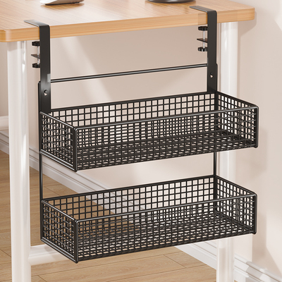 办公室桌下置物架收纳神器书桌旁悬挂式免打孔挂篮子筐桌底桌边盒