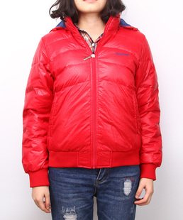 康威女款保暖冬季运动休闲拉链短款连帽灰鸭绒羽绒服