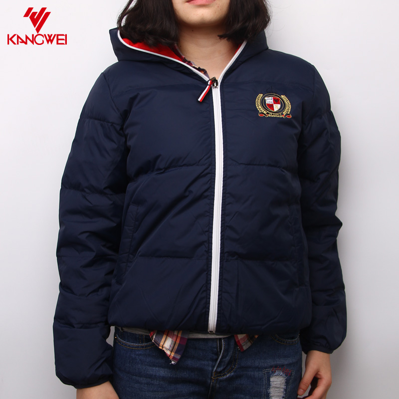 康威女款两面穿休闲运动红色羽绒服儿童可穿