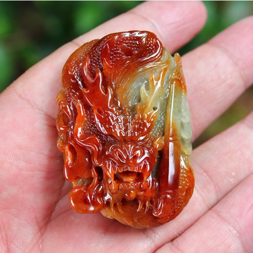 老坑种红翡翡翠A货龙牌挂件吊坠送证书