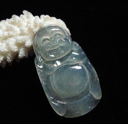 老冰种起光精雕通透天然翡翠a货站佛吊坠送证书玉佛吊坠