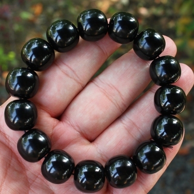 天然新疆和田玉黑羊脂墨玉手链