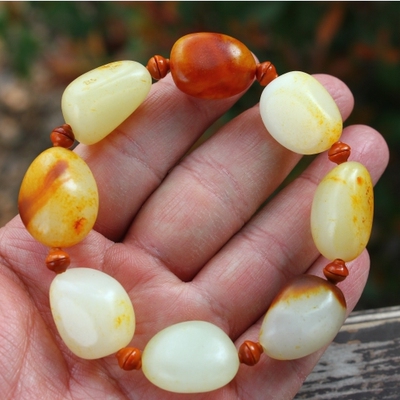 天然新疆和田玉籽料原石手链