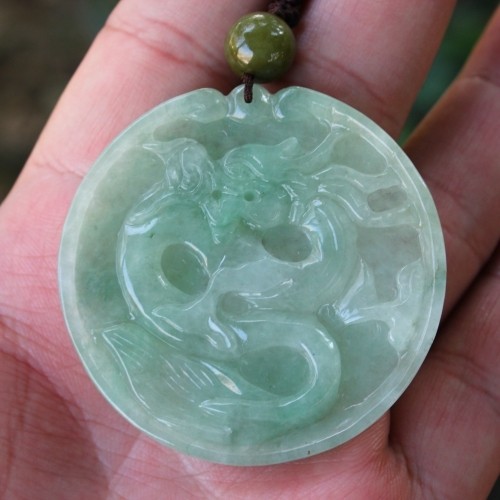 老坑冰糯种浅绿天然翡翠A货龙牌挂件吊坠送证书