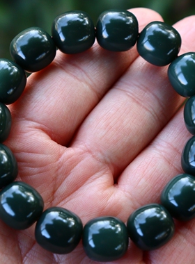 天然新疆和田玉塔青黑青男女手链