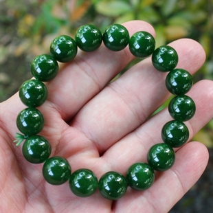 收藏级天然新疆和田玉碧玉菠菜绿男士手链女士手串送证书