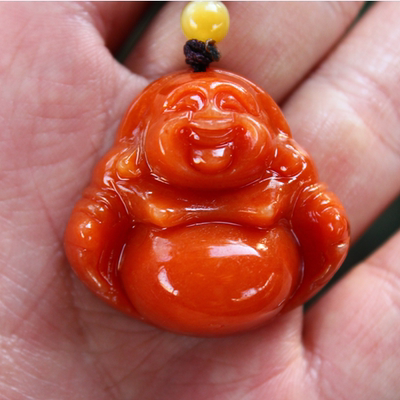 满色红翡天然翡翠A货佛公吊坠