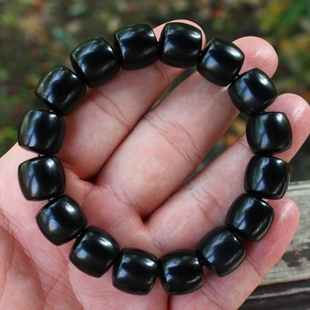 天然新疆和田玉黑羊脂墨玉籽料老型珠桶珠男士手链女士手串送证书