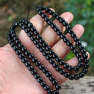 天然新疆和田玉黑羊脂墨玉籽料老型珠桶珠项链108颗佛珠送证书