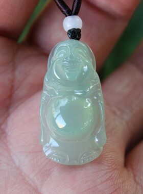 冰种天然翡翠A货佛公挂件