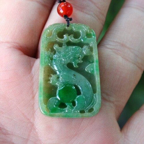 老坑冰糯种带阳绿天然翡翠A货龙牌挂件吊坠送证书